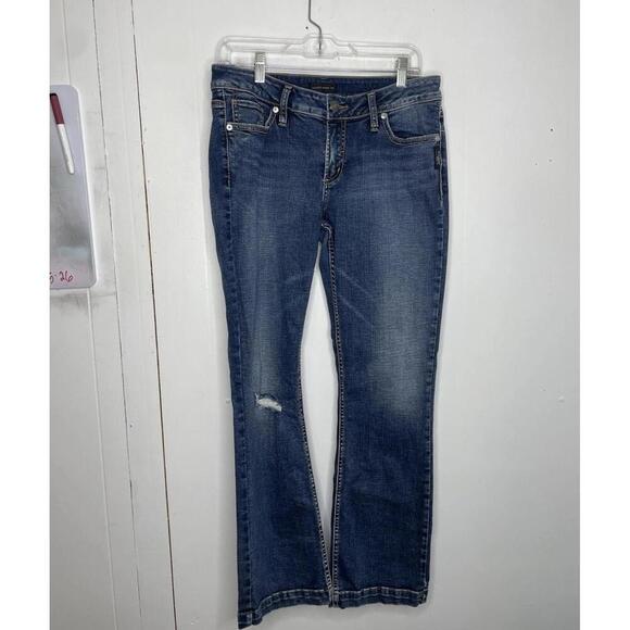 Silver Jeans Denim - Silver Jeans Womens 29 Elyse Slim Bootcut Distressed Knee Low Rise Y2K Western